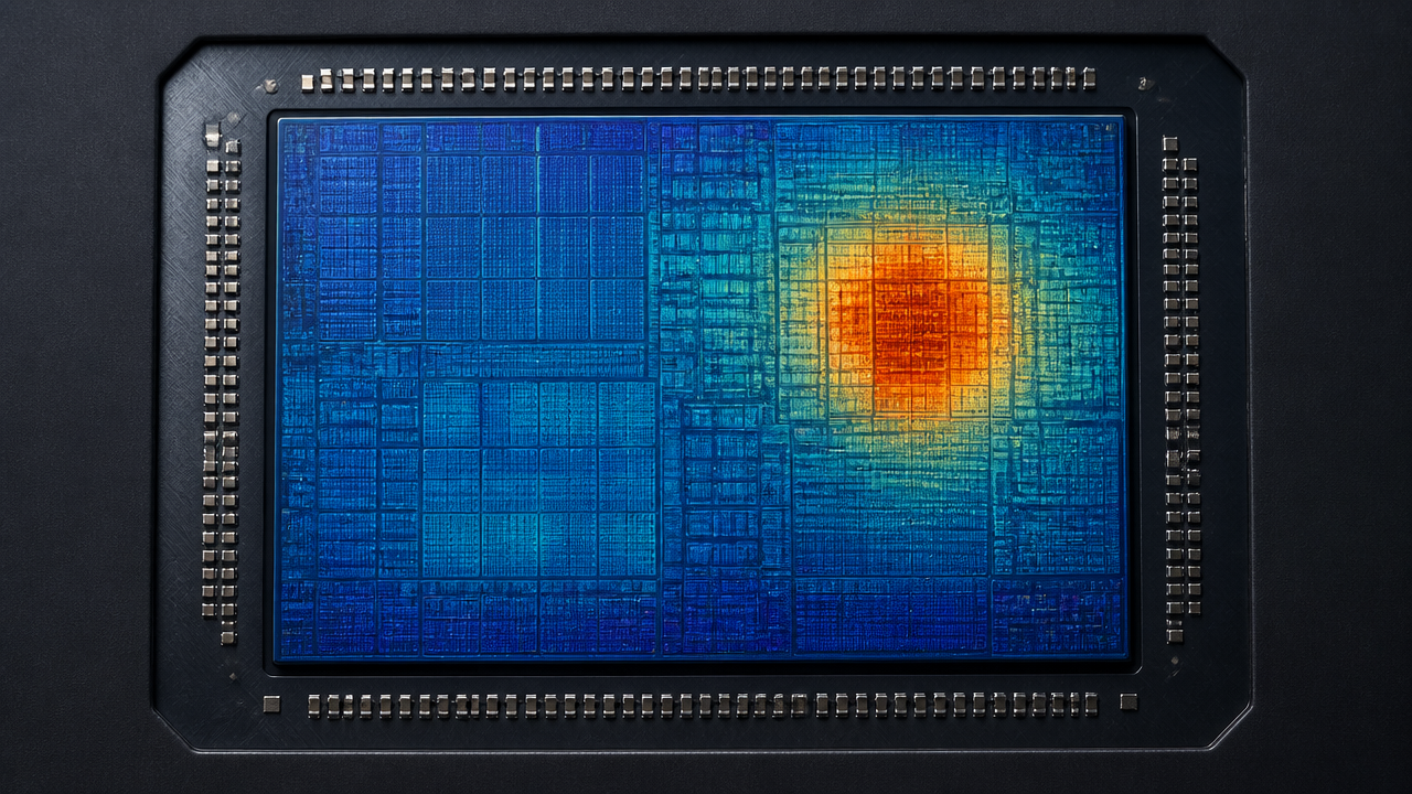 Локальное распределение температуры по кристаллу GPU: средняя зона остаётся холоднее, чем hotspot