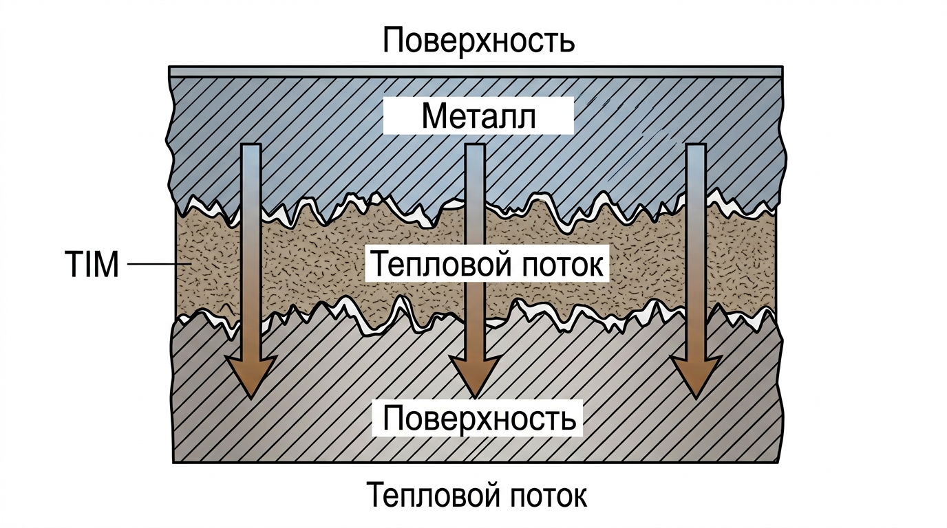 Схема: микрошероховатость и путь тепла