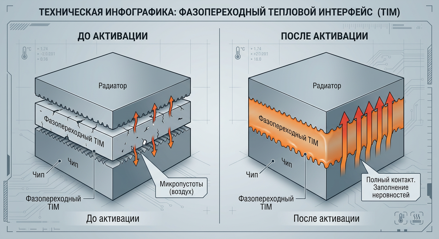 Фазопереходный TIM как тепловой буфер