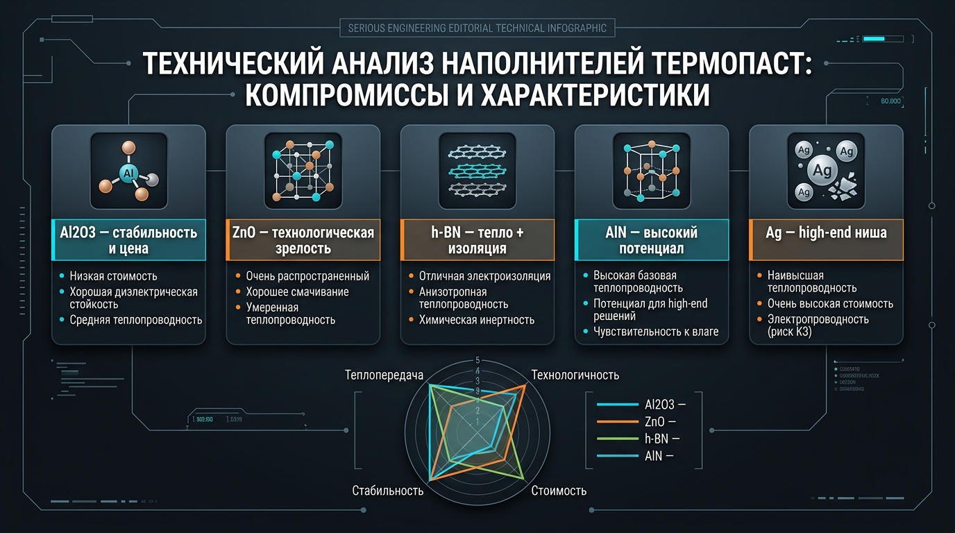 Сравнение распространённых наполнителей термопаст