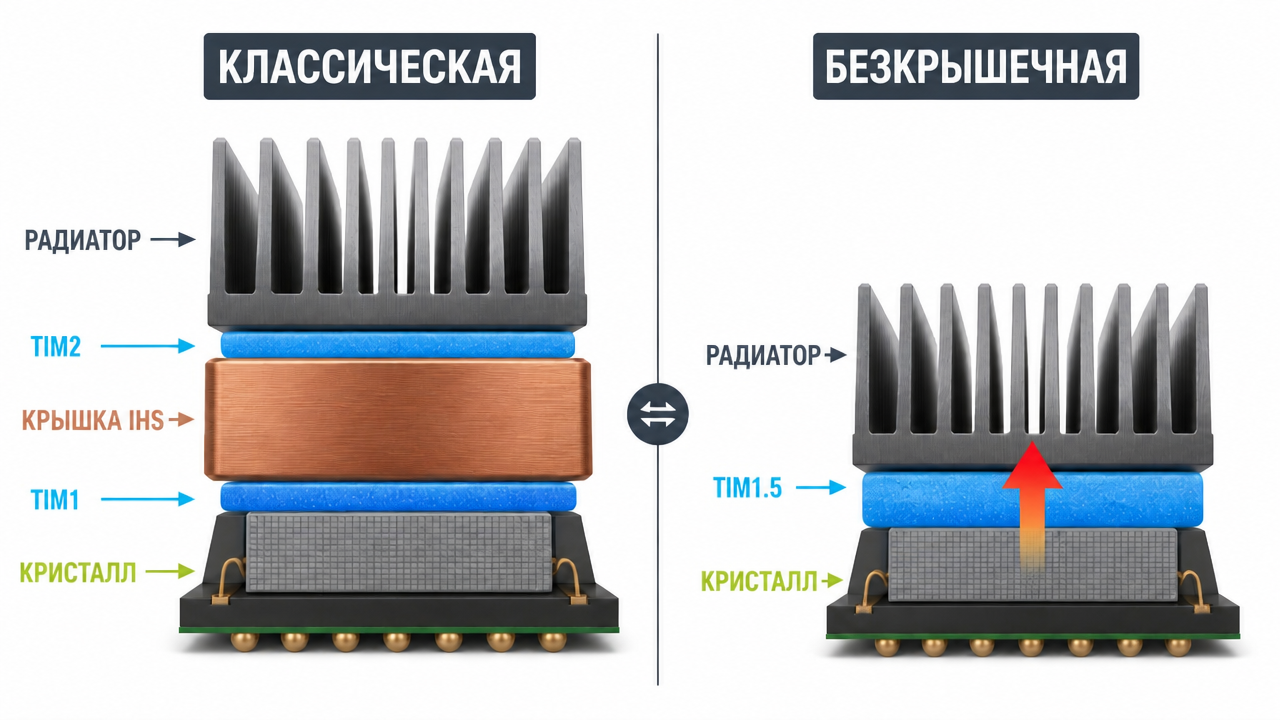 Сравнение классической и безкрышечной схемы TIM1.5